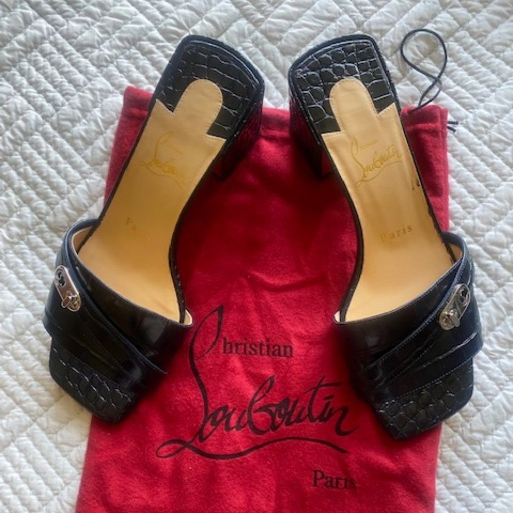 CHRISTIAN LOUBOUTIN Lock Art 55 croc-effect leather mules